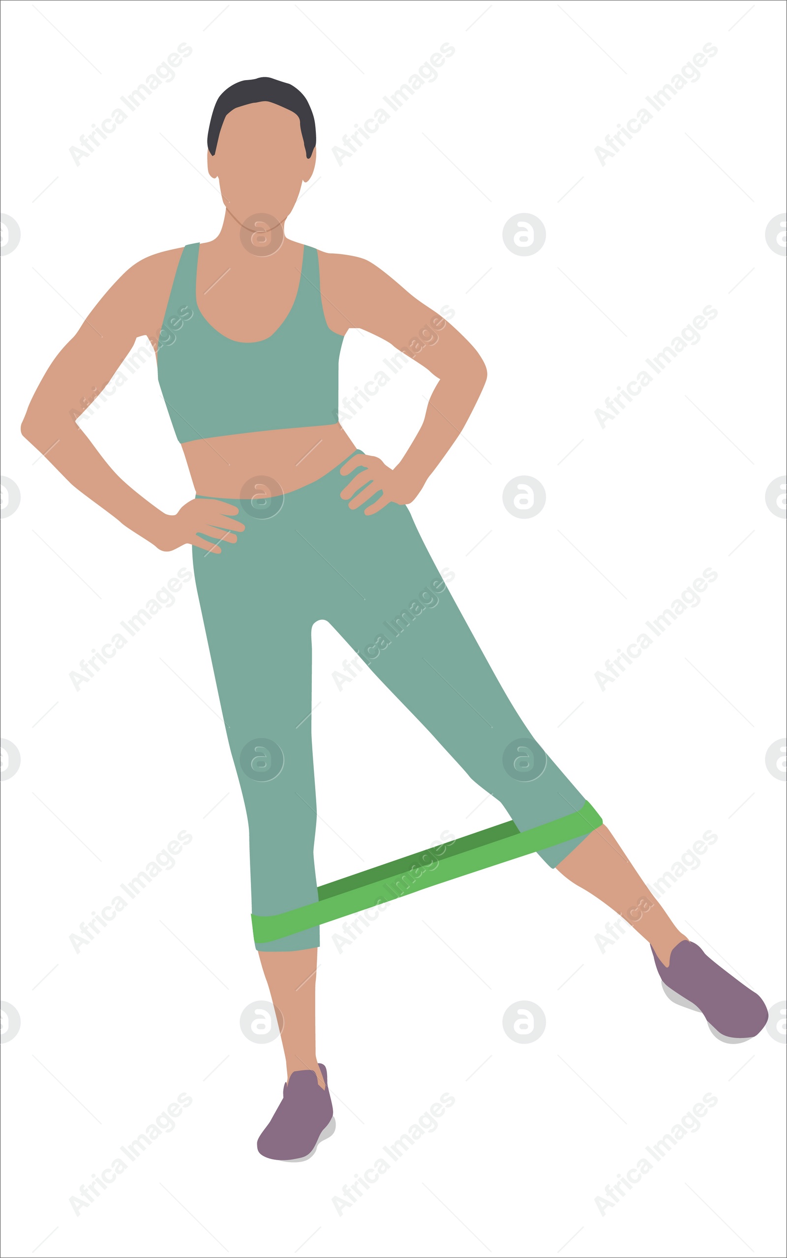 Illustration of Woman doing exercise with fitness elastic band on white background