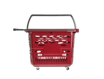 Red empty shopping basket isolated on white