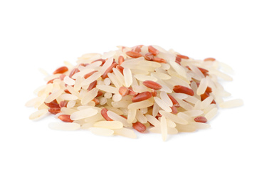 Photo of Mix of brown and polished rice isolated on white