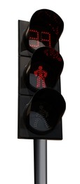 Image of Modern traffic light with timer and pedestrian signals isolated on white