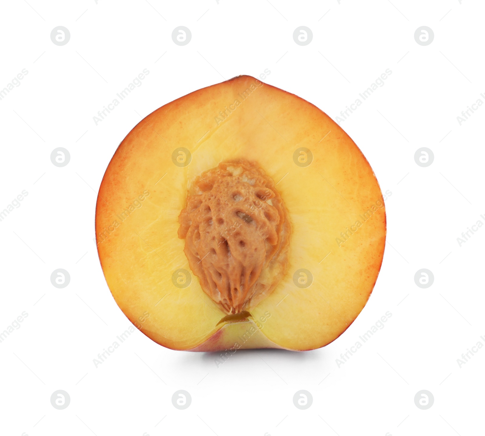 Photo of Half of sweet juicy peach on white background