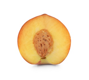 Photo of Half of sweet juicy peach on white background