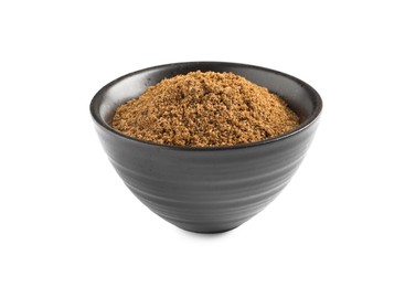 Photo of Bowl of aromatic caraway (Persian cumin) powder isolated on white