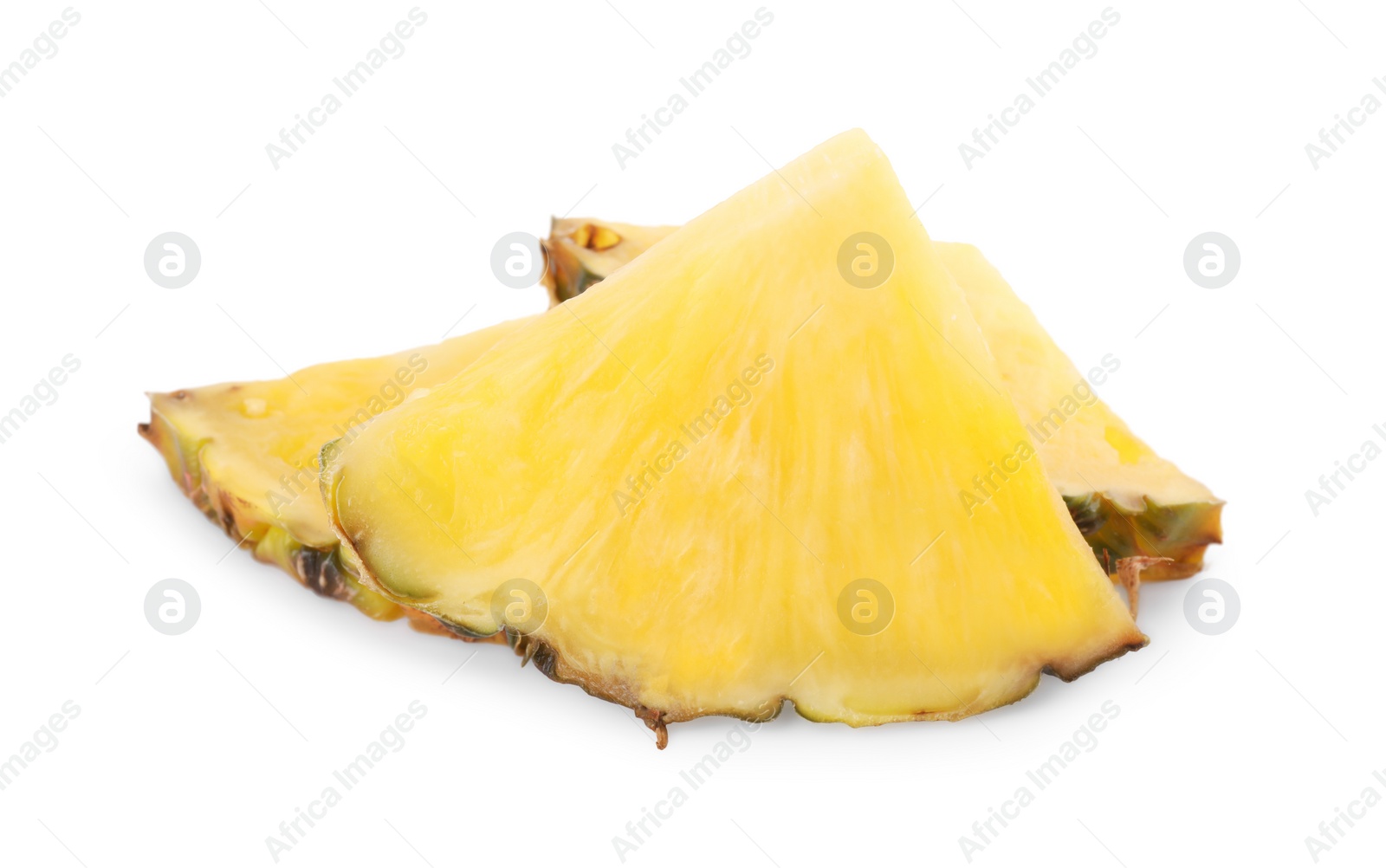 Photo of Pieces of tasty ripe pineapple isolated on white
