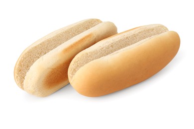 Photo of Two fresh hot dog buns isolated on white