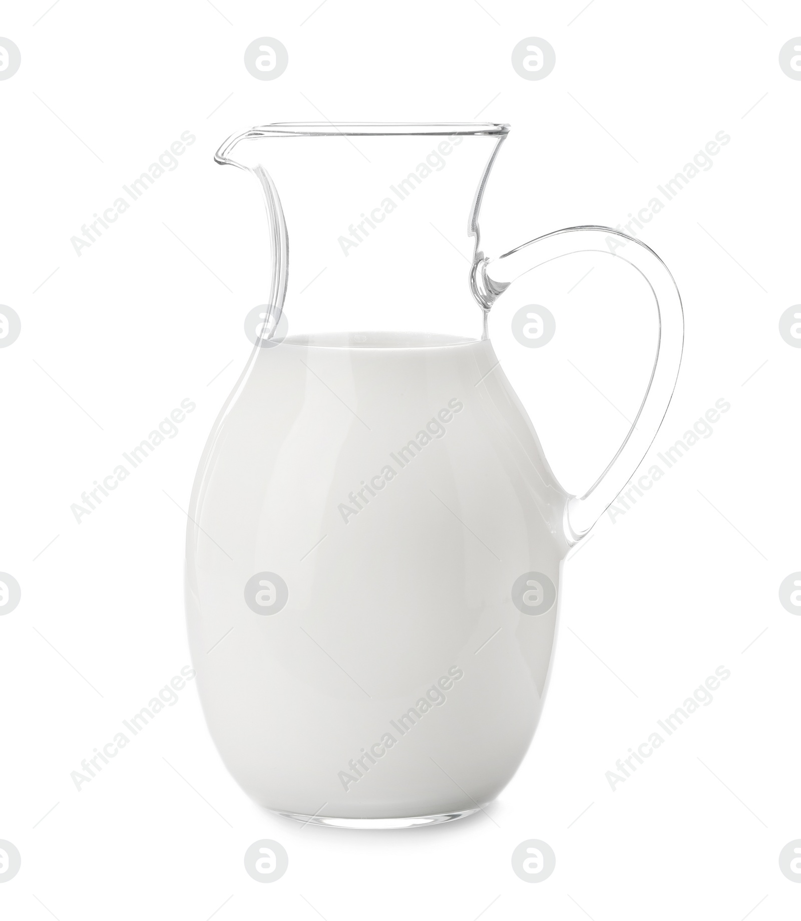 Photo of Jug with fresh milk on white background