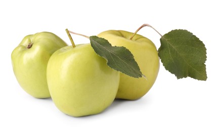 Fresh ripe green apples isolated on white