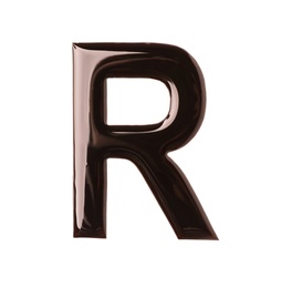 Photo of Chocolate letter R on white background, top view