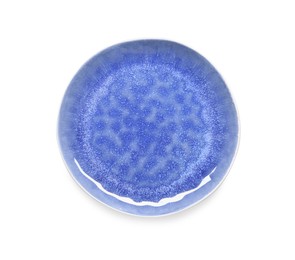 Photo of One ceramic plate isolated on white, top view