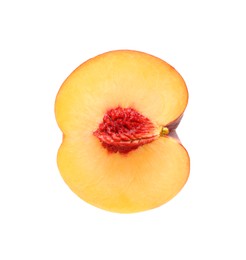 Half of ripe peach isolated on white, top view