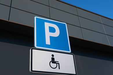 Photo of Traffic sign ACCESSIBLE PARKING near building outdoors