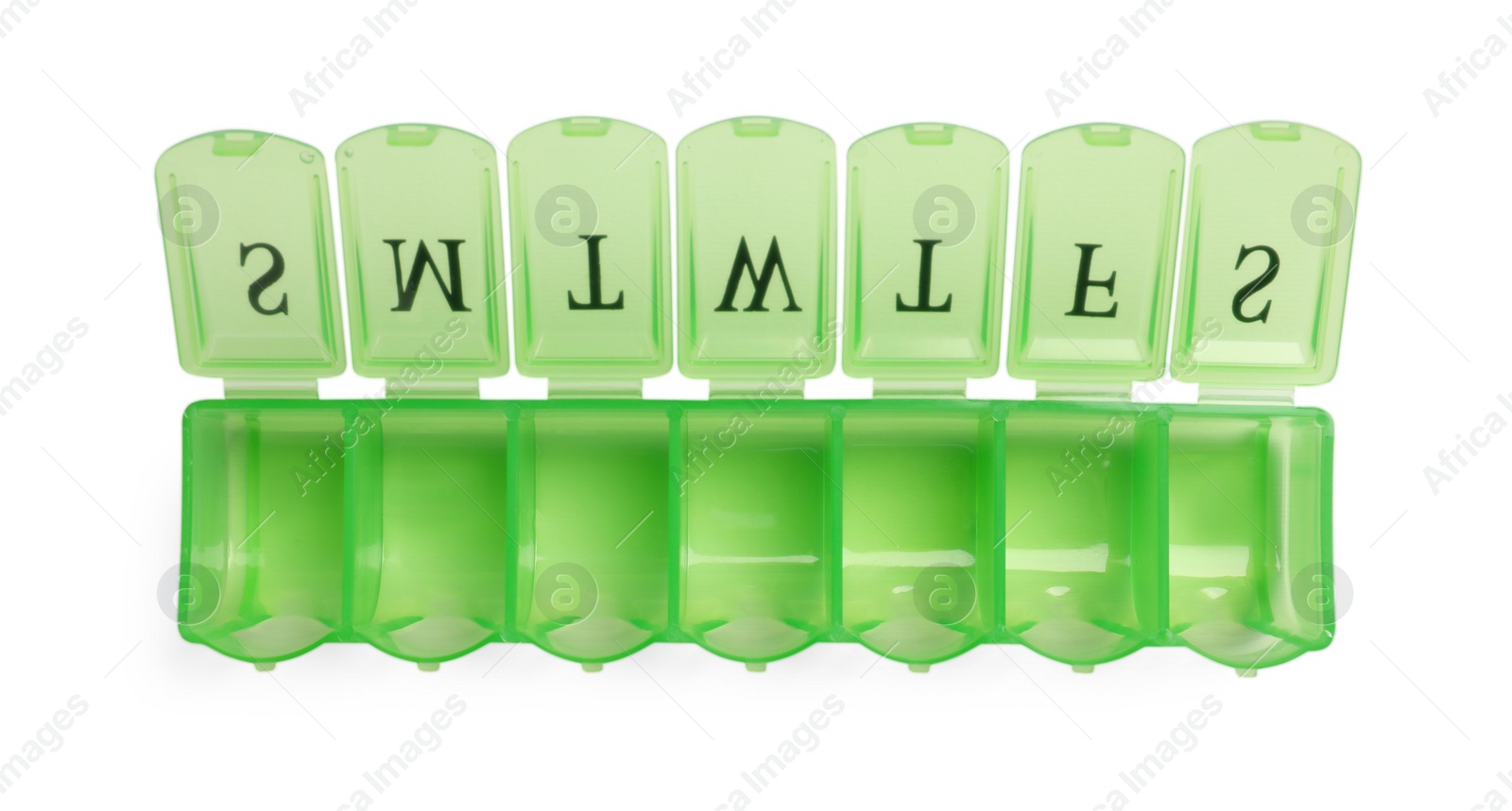 Photo of One empty pill organizer isolated on white, top view