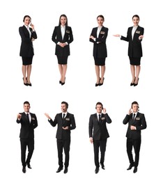 Collage with photos of receptionists on white background