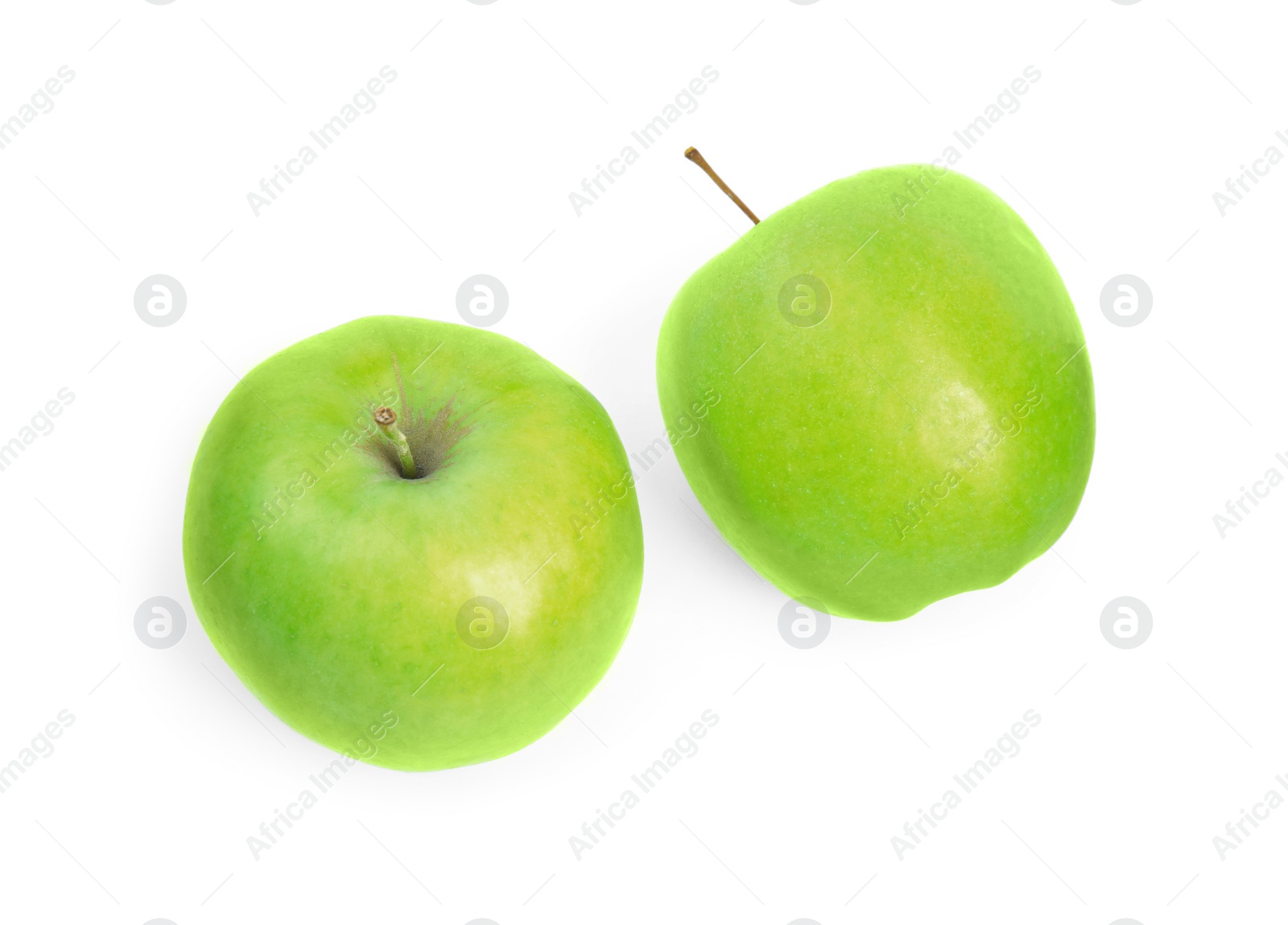 Photo of Fresh ripe green apples on white background, top view