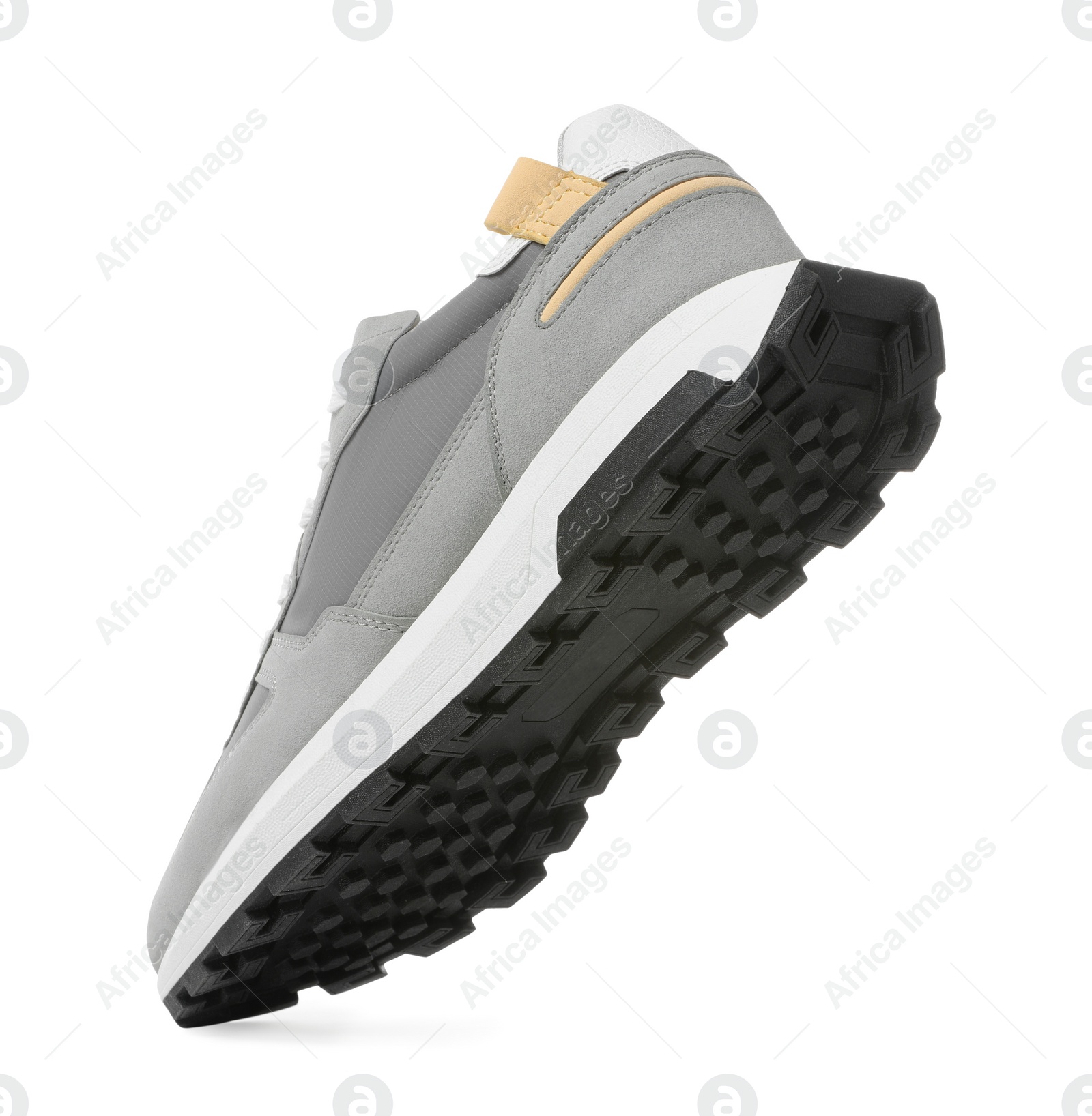 Photo of One stylish grey sneaker isolated on white