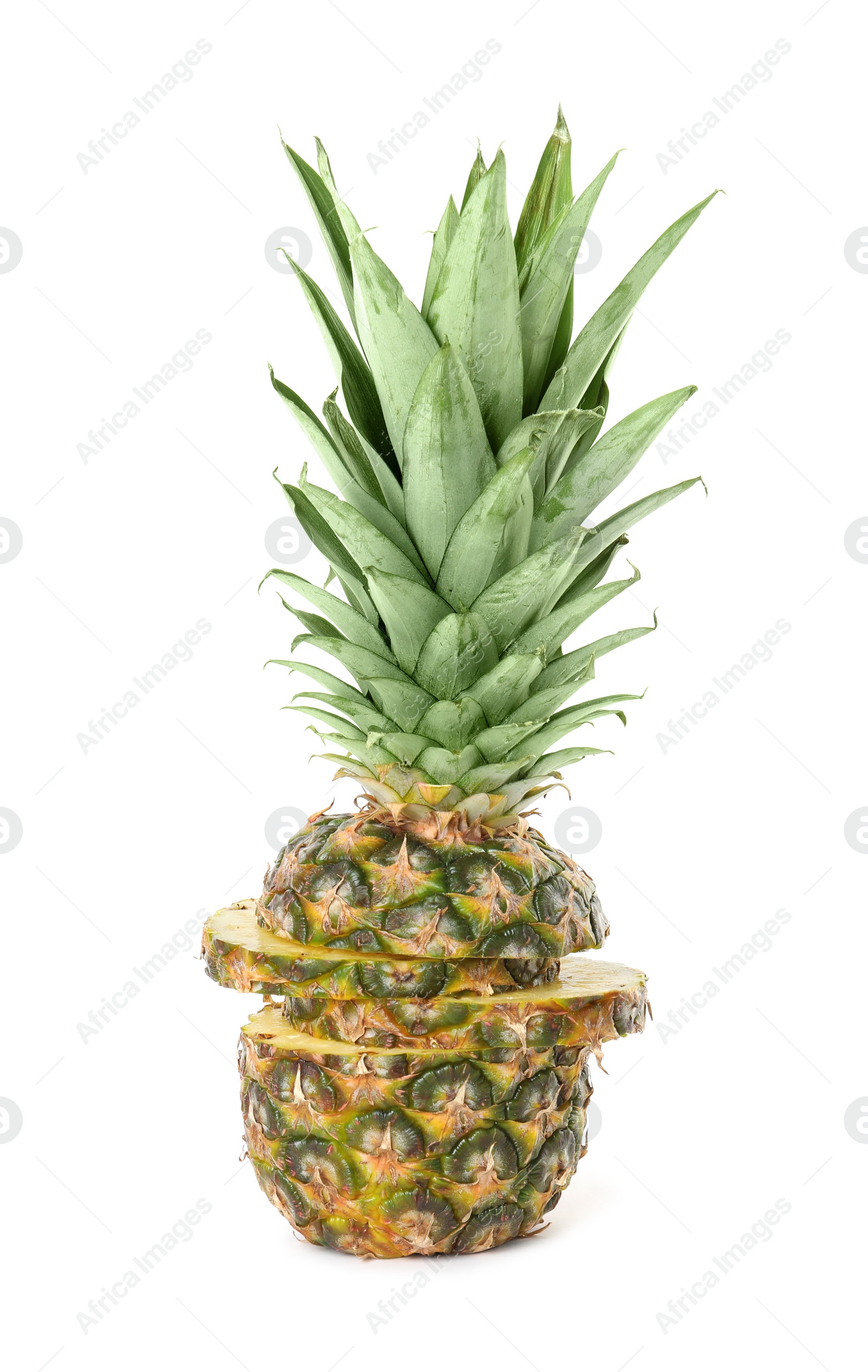 Photo of Cut fresh juicy pineapple on white background