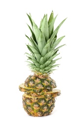 Cut fresh juicy pineapple on white background