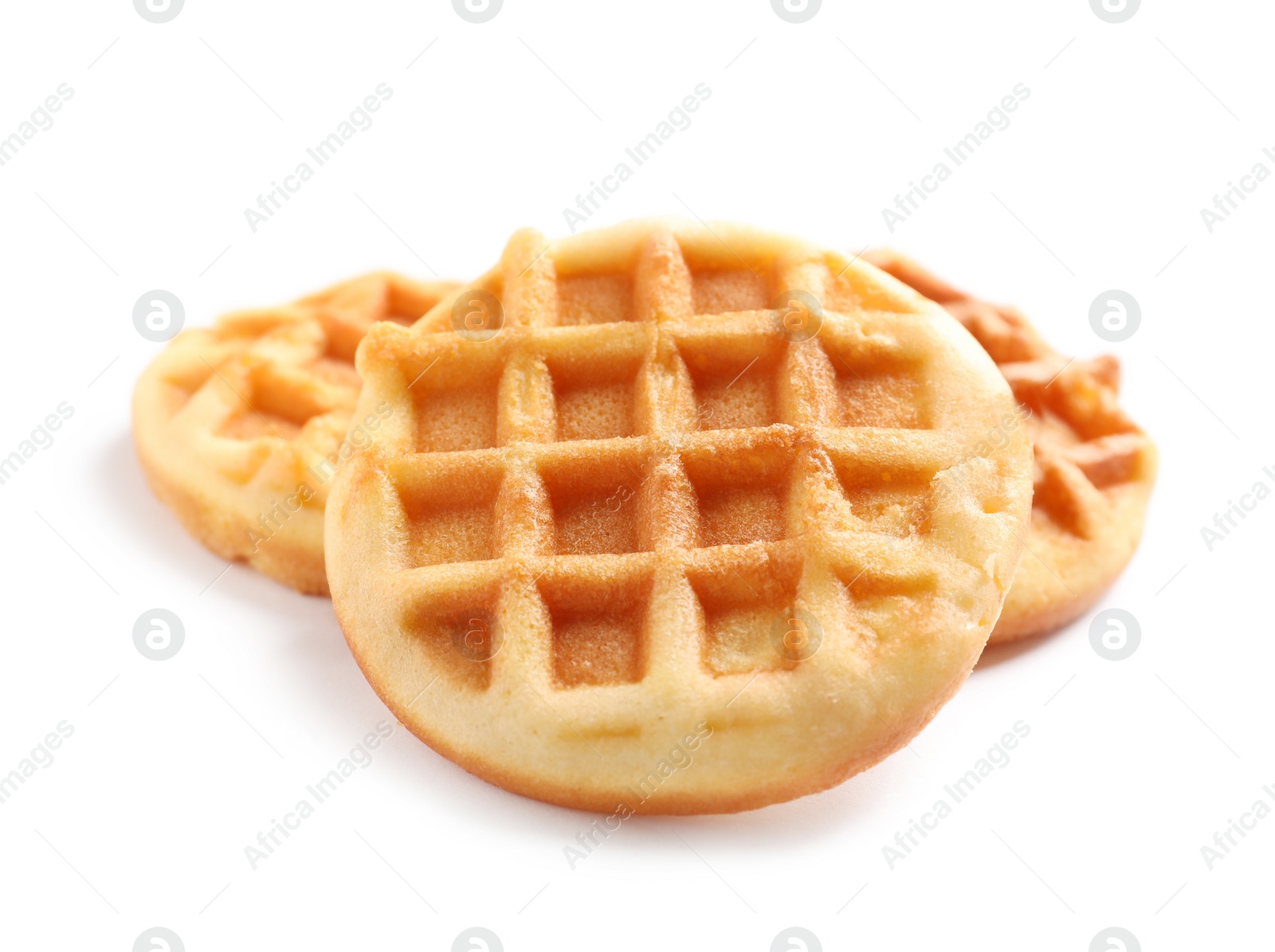 Photo of Delicious waffles for breakfast on white background