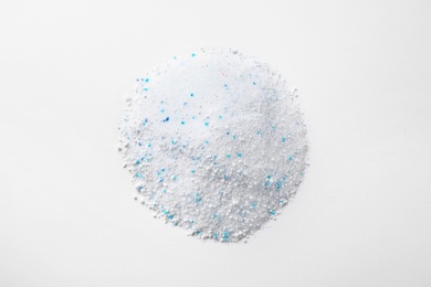 Pile of laundry powder isolated on white, top view