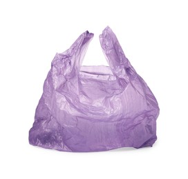 One purple plastic bag isolated on white