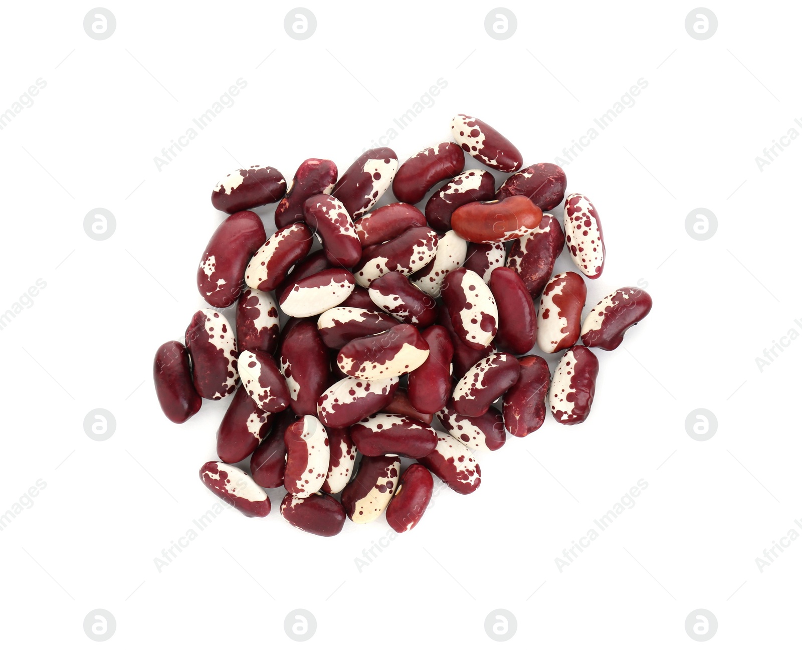 Photo of Pile of dry kidney beans on white background, top view