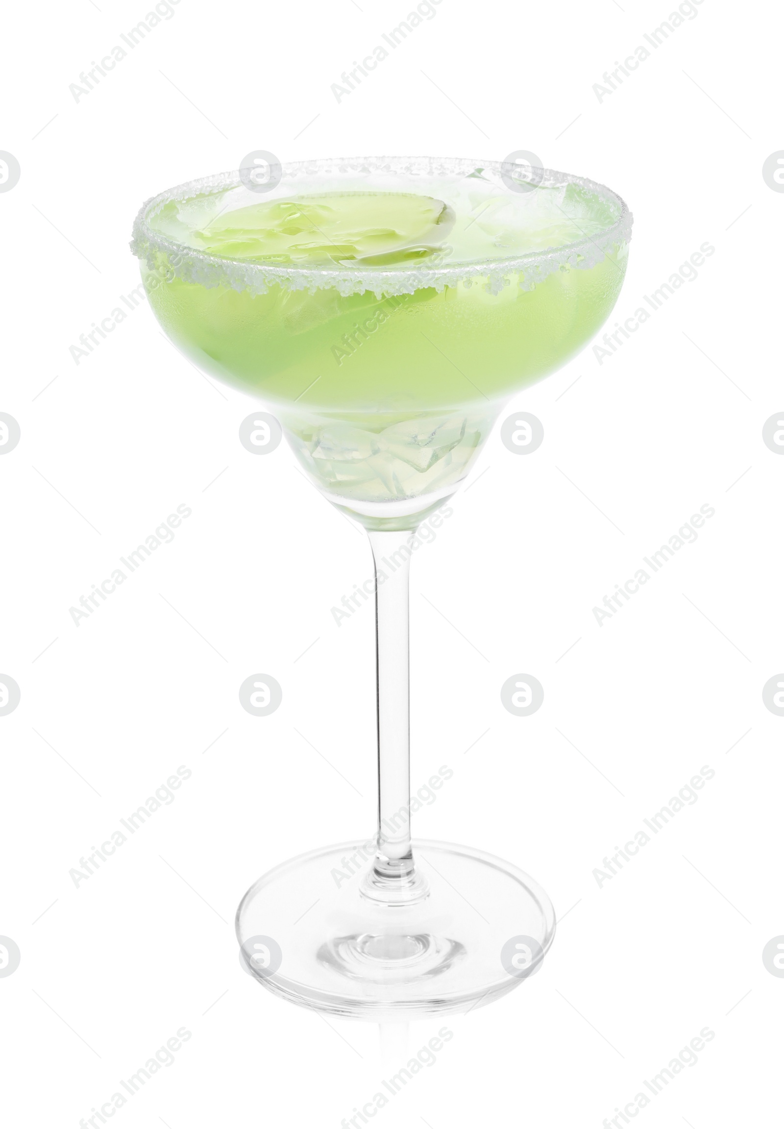 Photo of Delicious Margarita cocktail in glass isolated on white