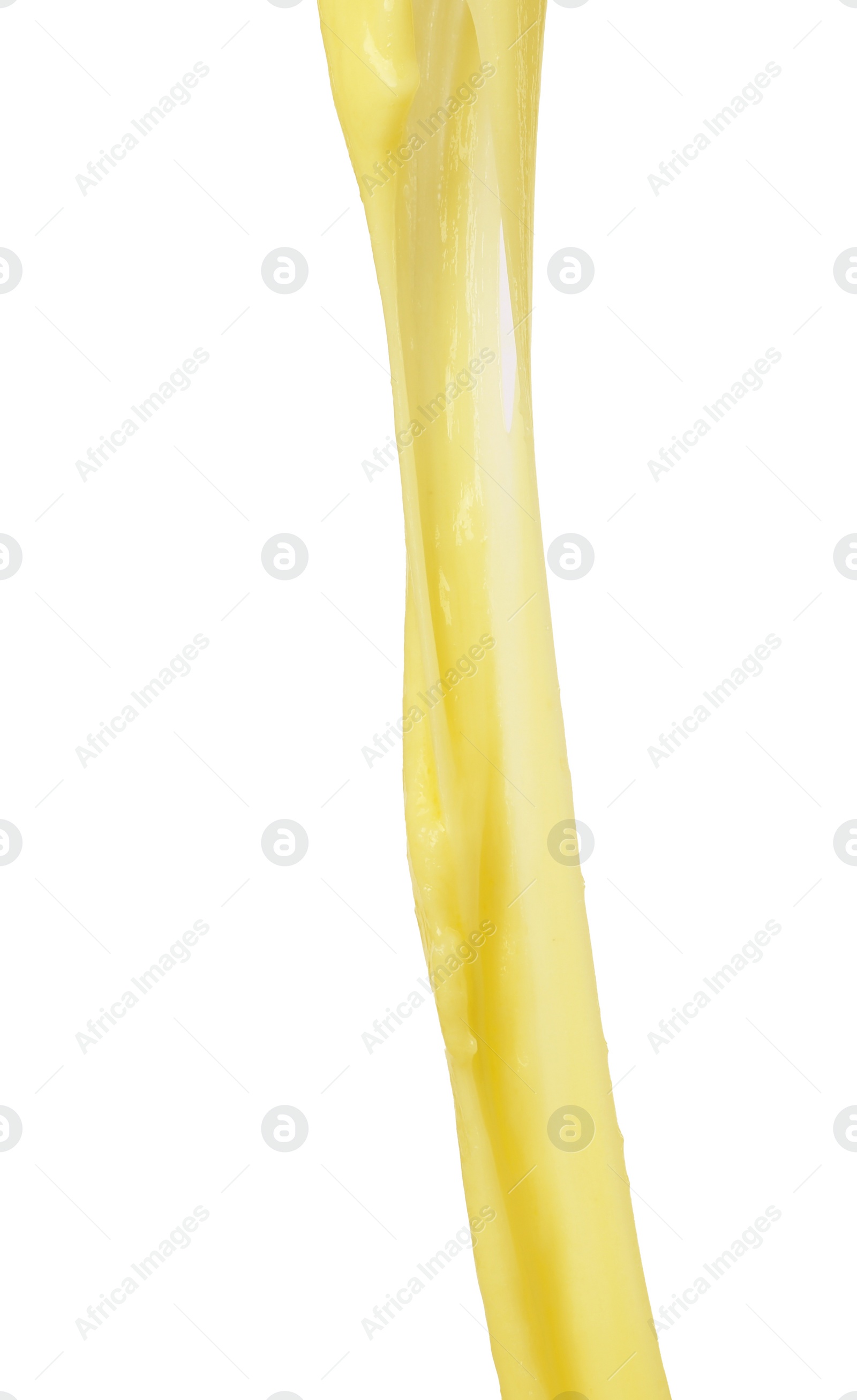 Photo of Stretching delicious melted cheese isolated on white