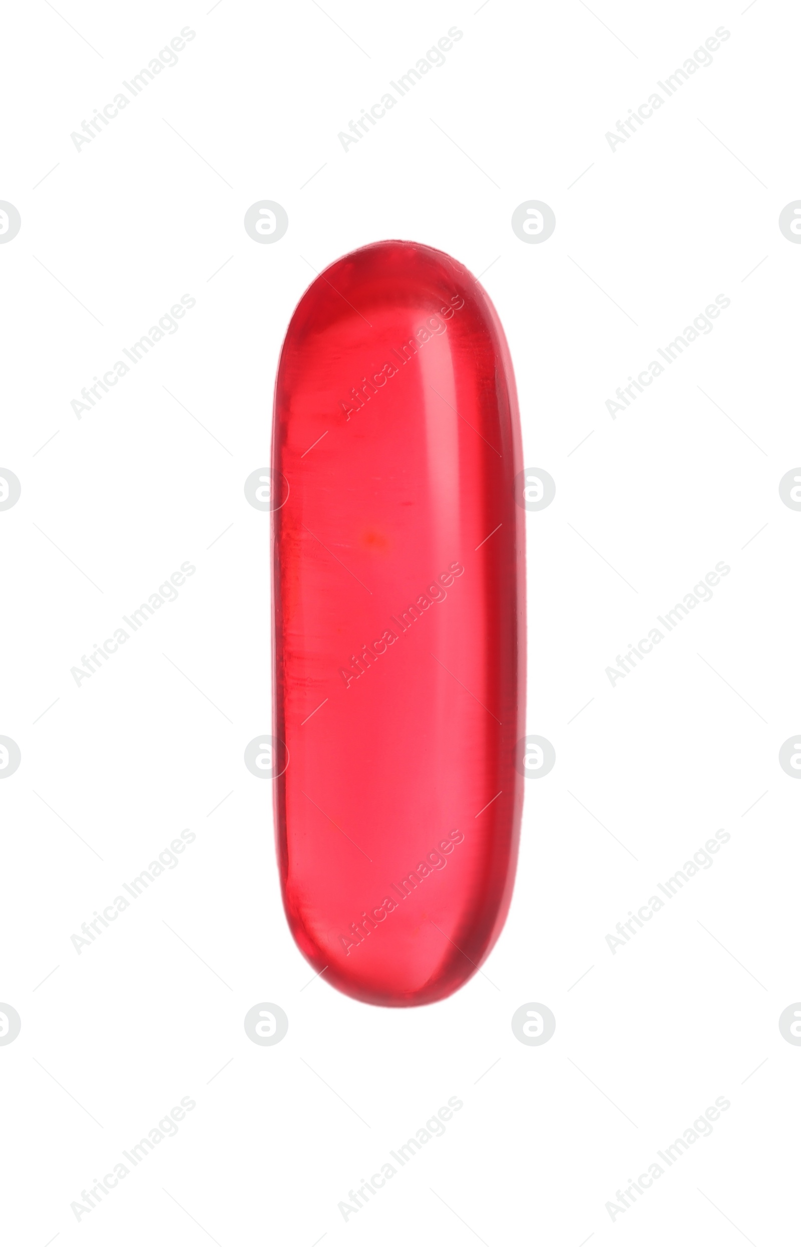 Photo of One red pill isolated on white. Medicinal treatment