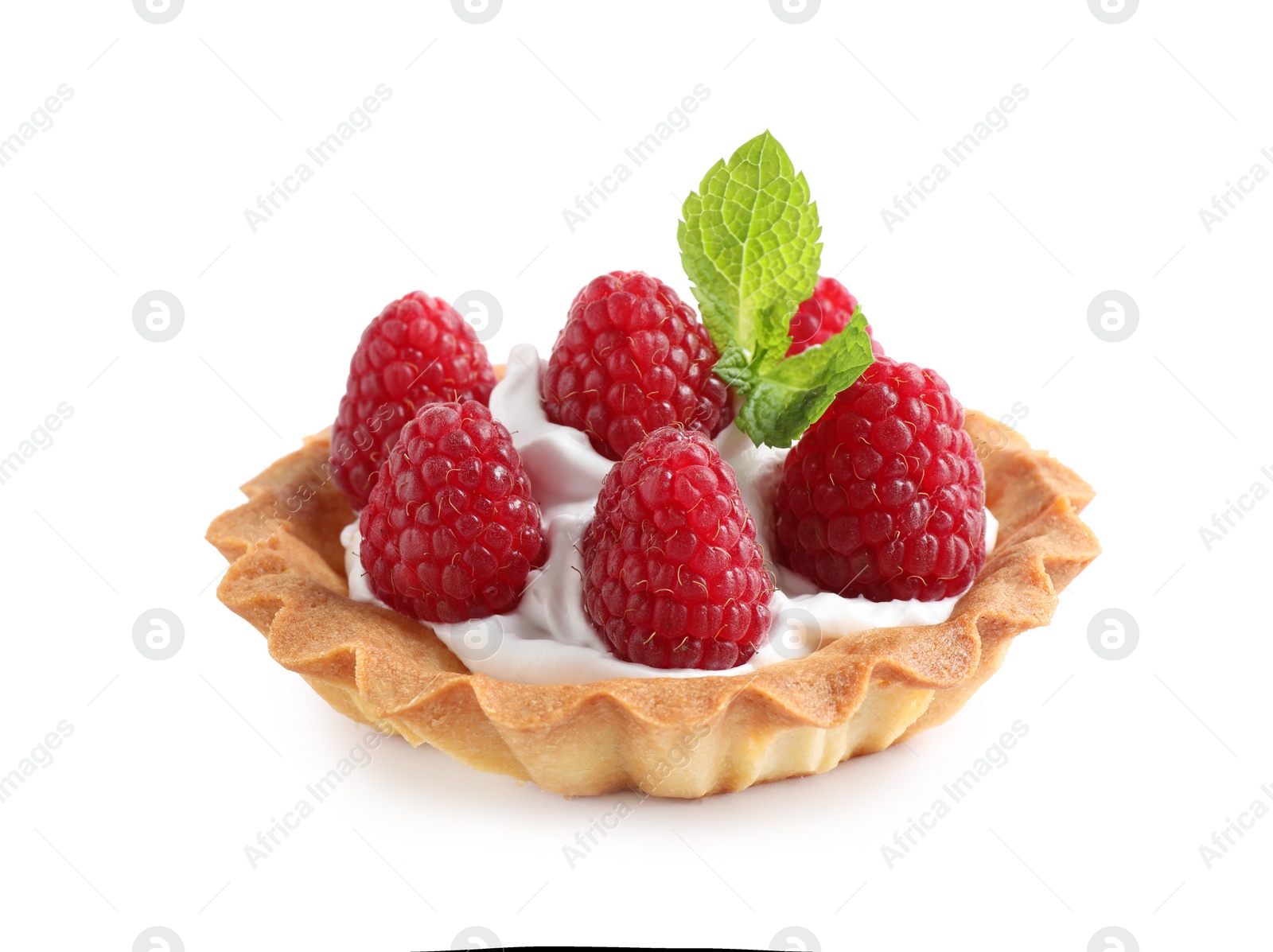 Photo of Delicious sweet pastry with berries on white background