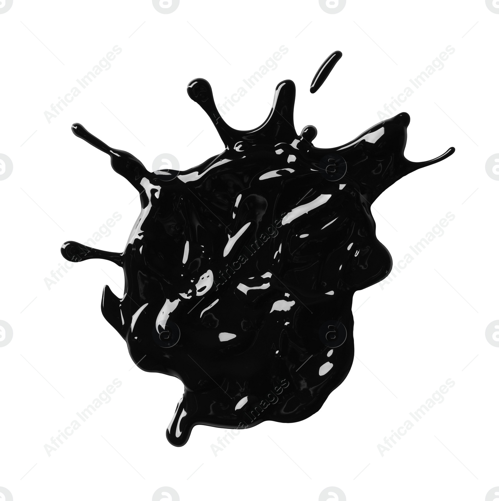 Photo of Blot of black paint on white background, top view