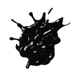 Photo of Blot of black paint on white background, top view