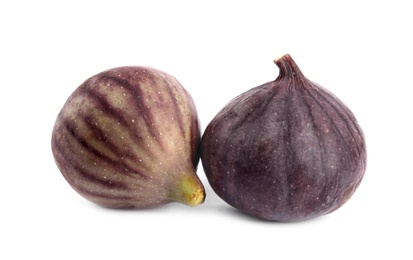 Photo of Tasty fresh fig fruits on white background