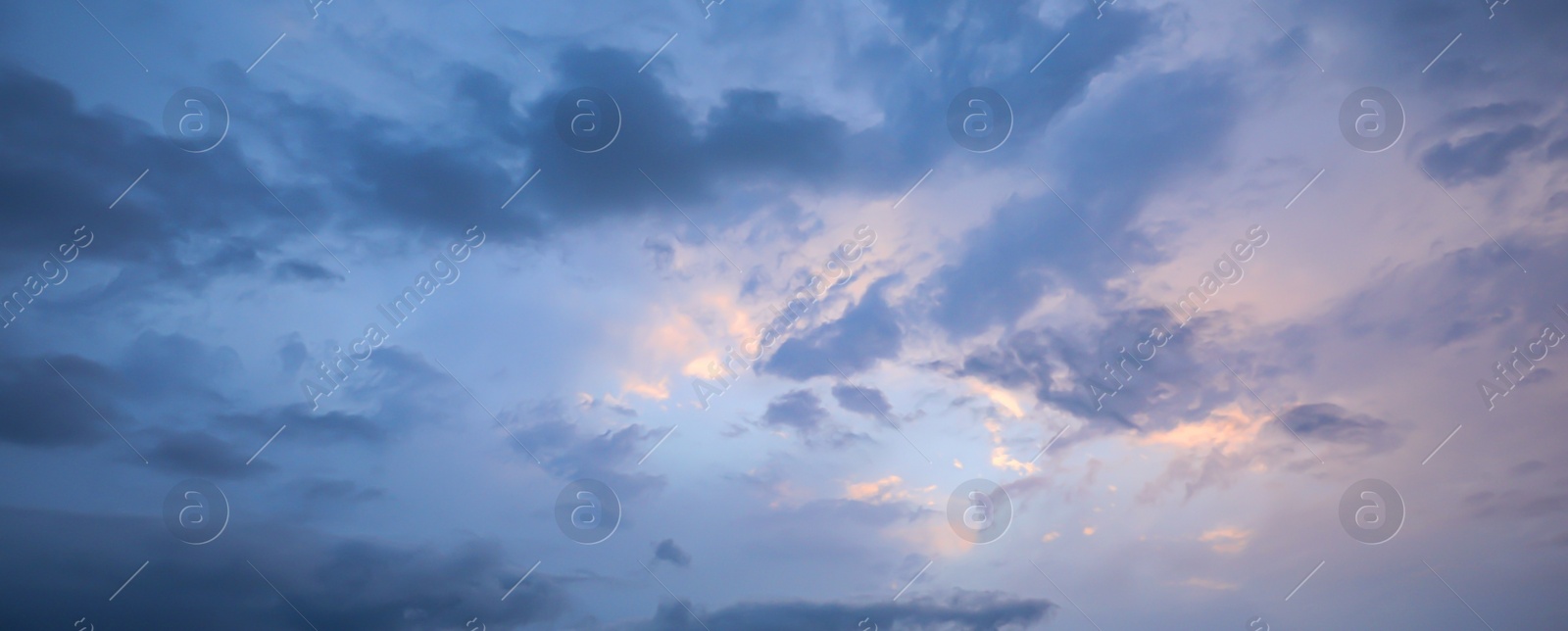 Image of Picturesque view of blue sky with clouds, banner design