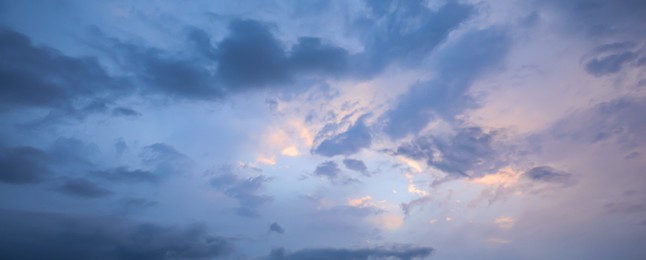 Image of Picturesque view of blue sky with clouds, banner design