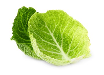 Photo of Fresh leaves of savoy cabbage on white background