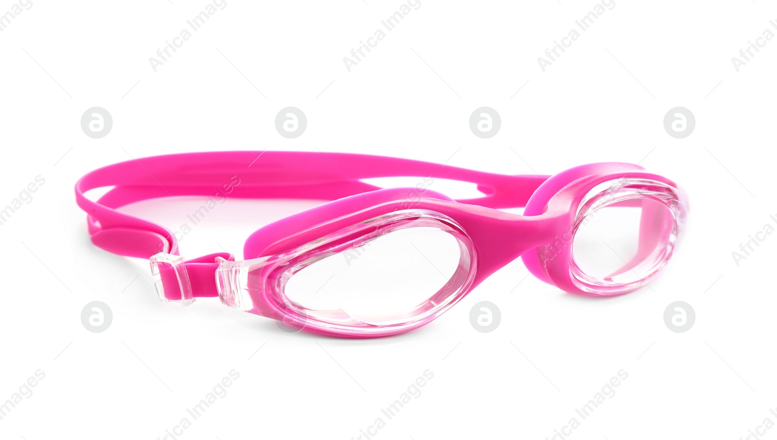 Photo of Pink swim goggles isolated on white. Beach object