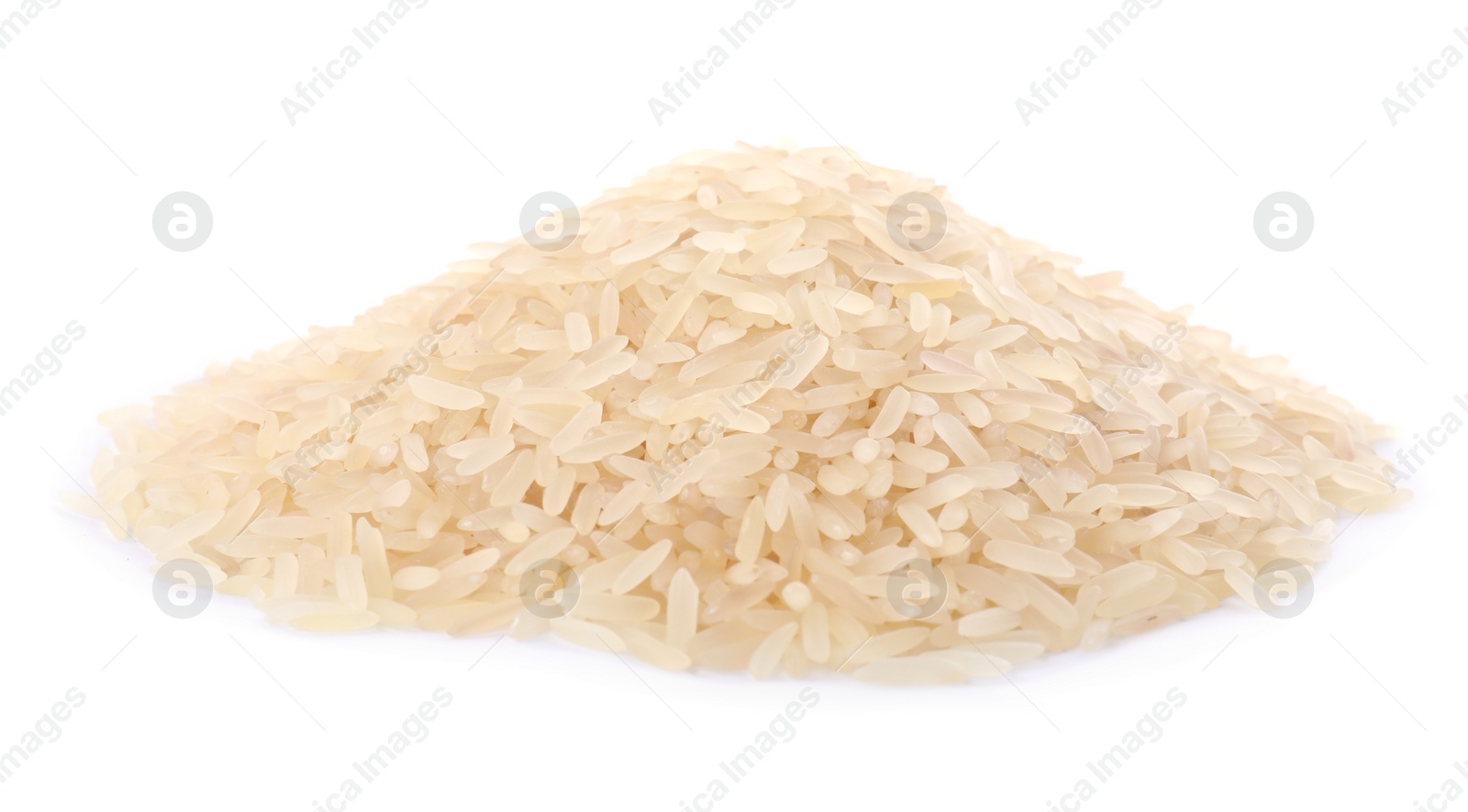 Photo of Pile of raw rice isolated on white