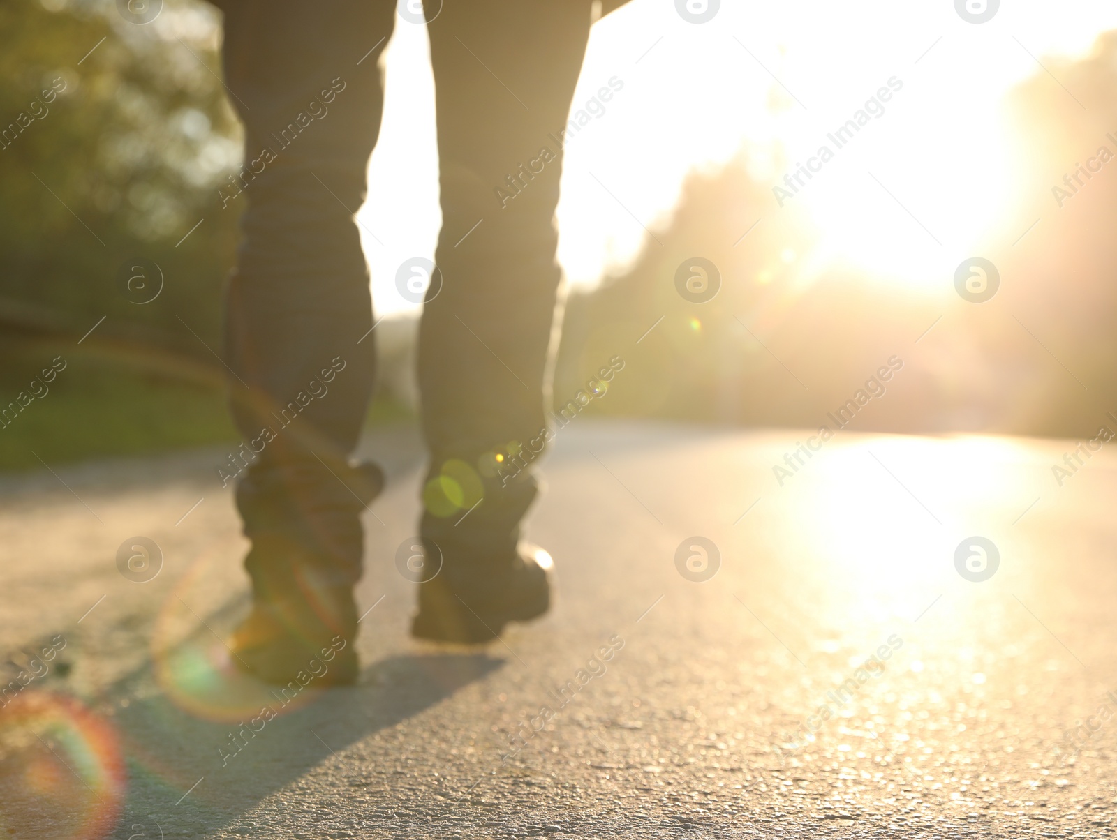 Photo of Man walking outdoors, closeup. Space for text