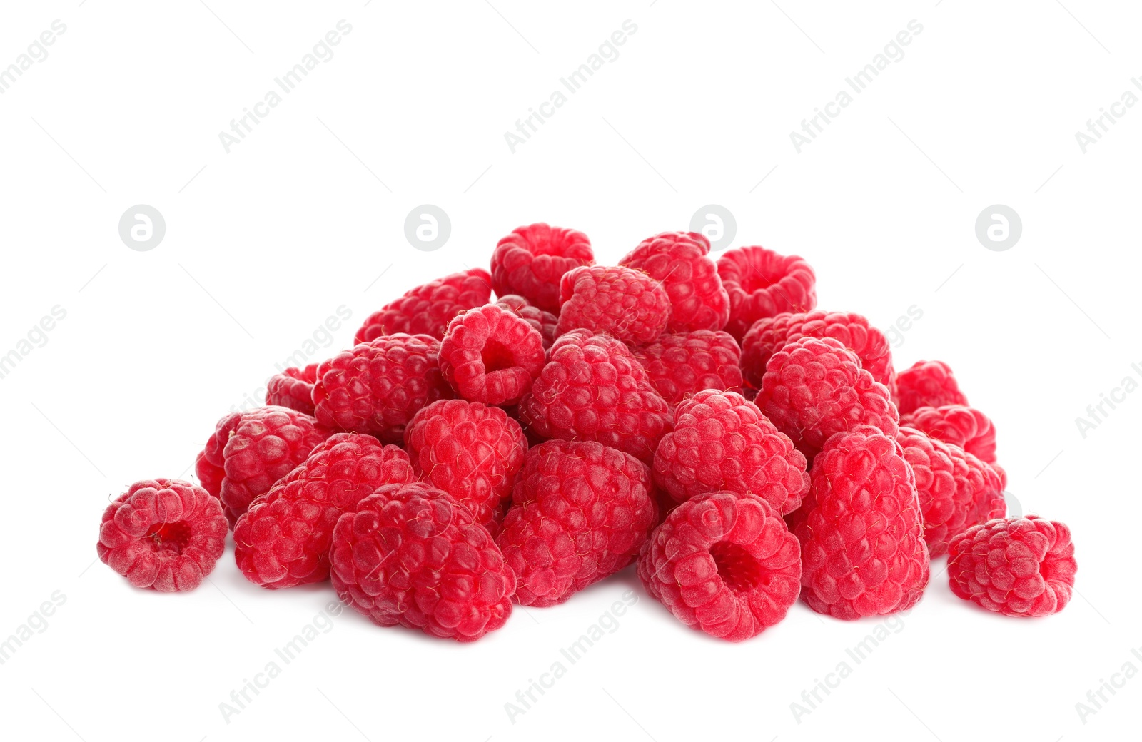 Photo of Delicious ripe sweet raspberries isolated on white