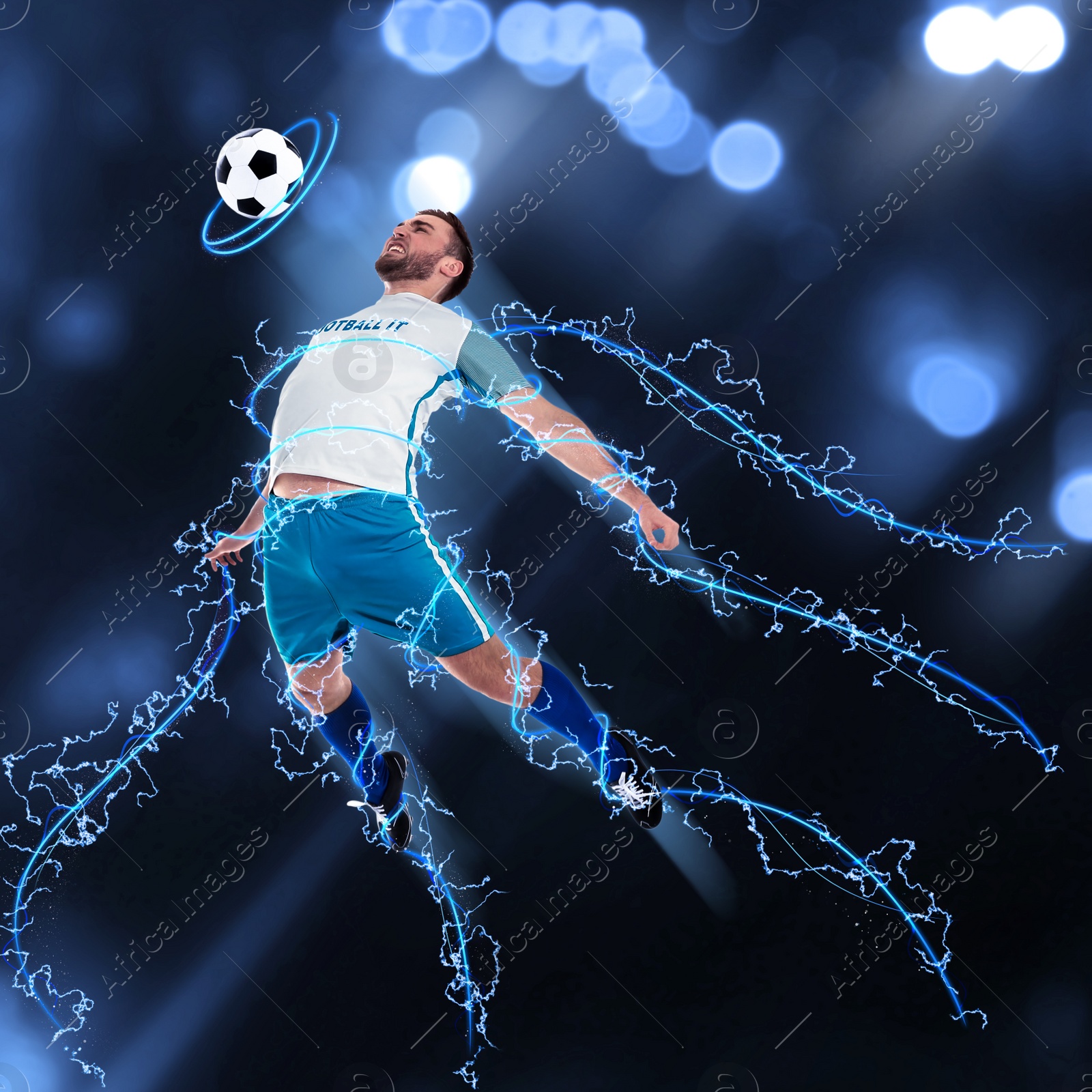 Image of Shot of football player in action. Creative design