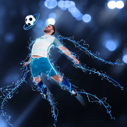 Shot of football player in action. Creative design