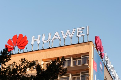 WARSAW, POLAND - MARCH 18, 2022: Official HUAWEI store on sunny day