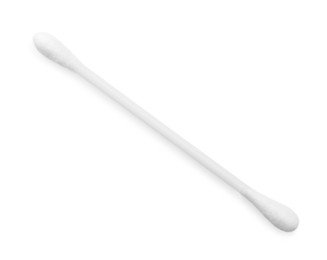 Photo of Plastic cotton bud isolated on white, top view