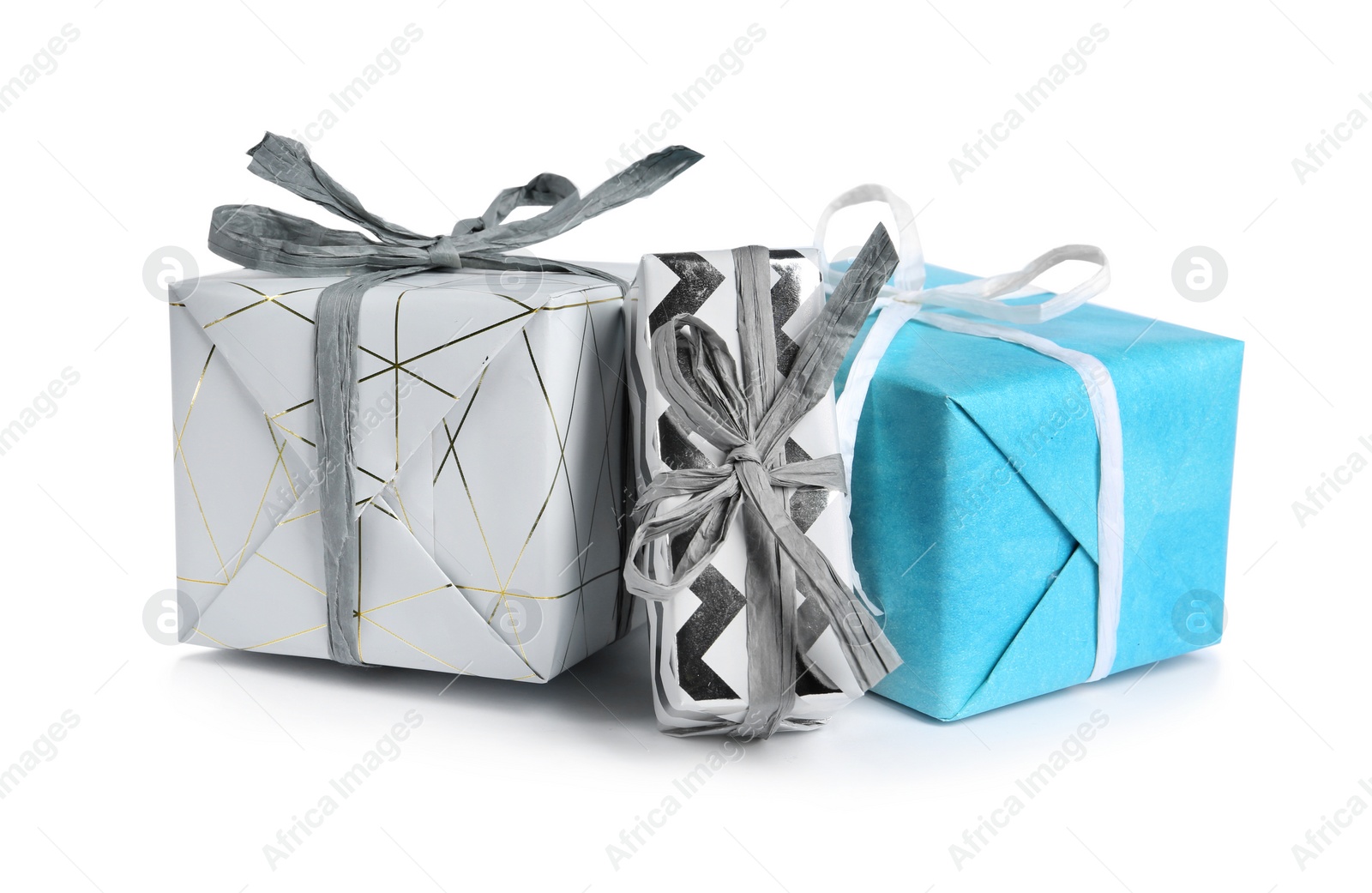 Photo of Heap of beautiful gift boxes on white background