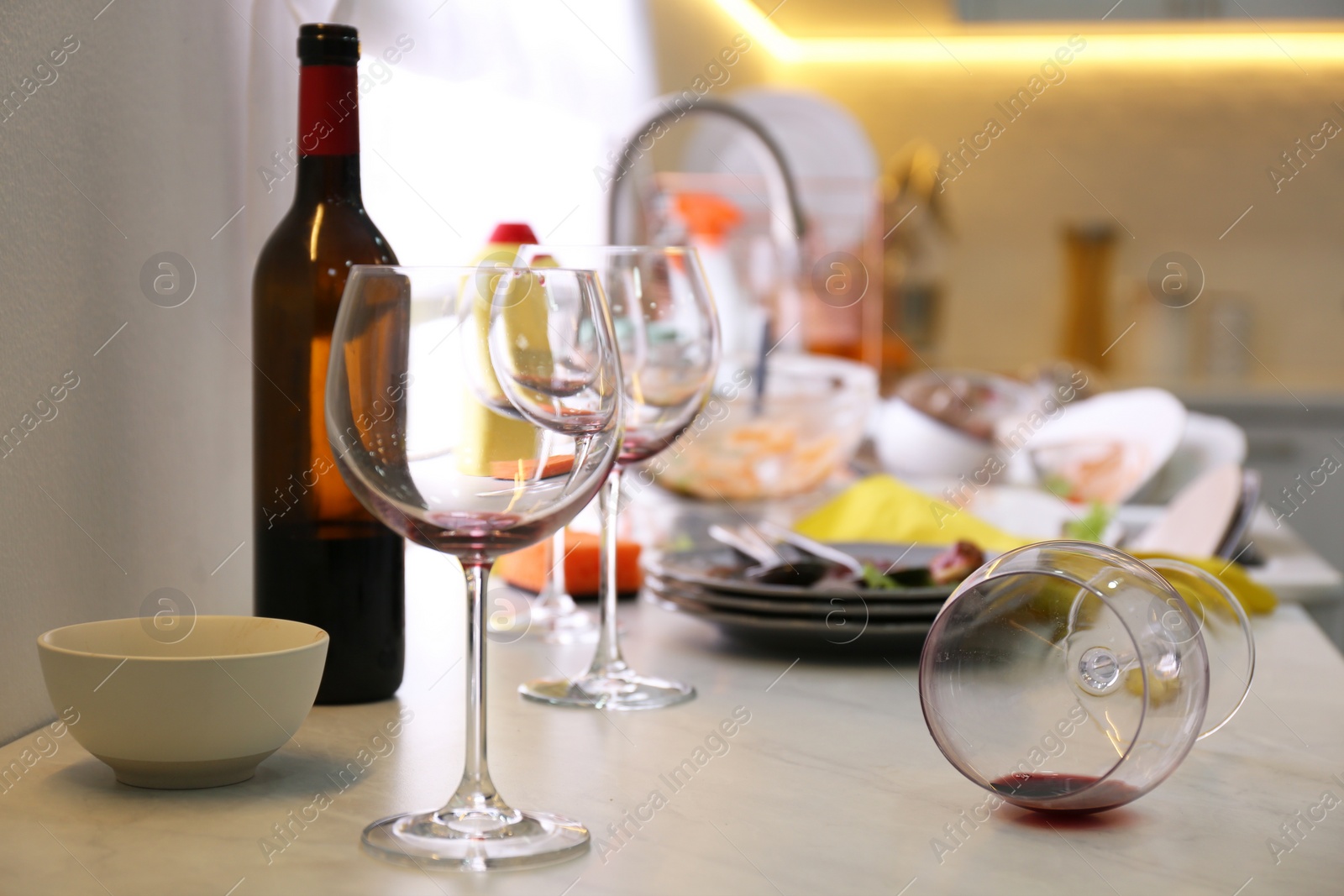 Photo of Dirty dishes in kitchen after new year party