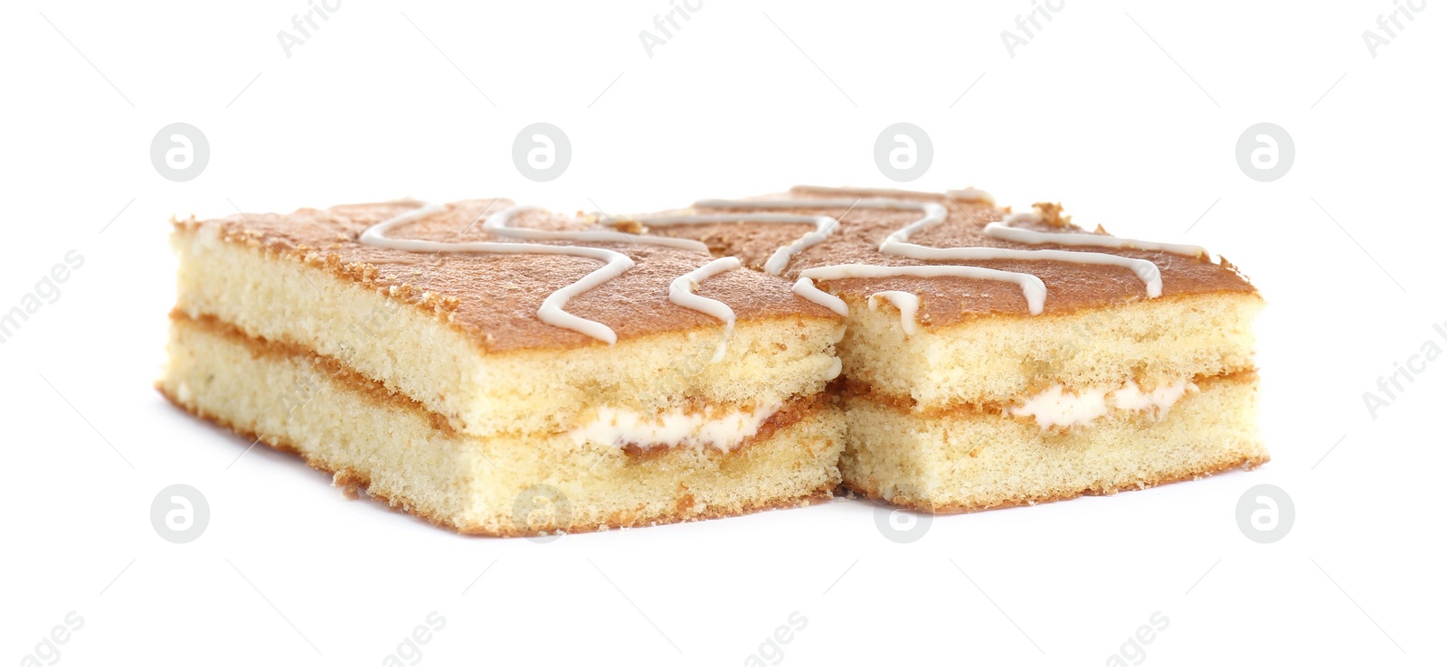 Photo of Delicious homemade sponge cakes isolated on white