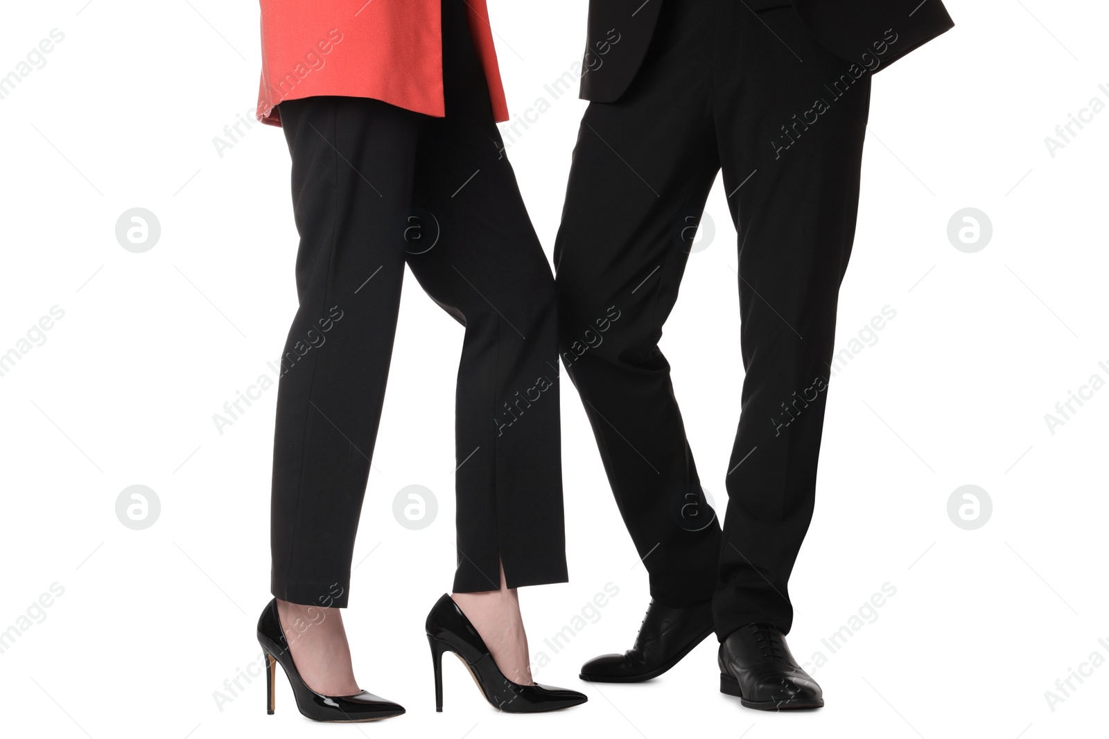 Photo of Businesswoman and businessman on white background, closeup