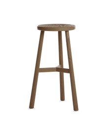 Stylish wooden stool isolated on white. Interior element