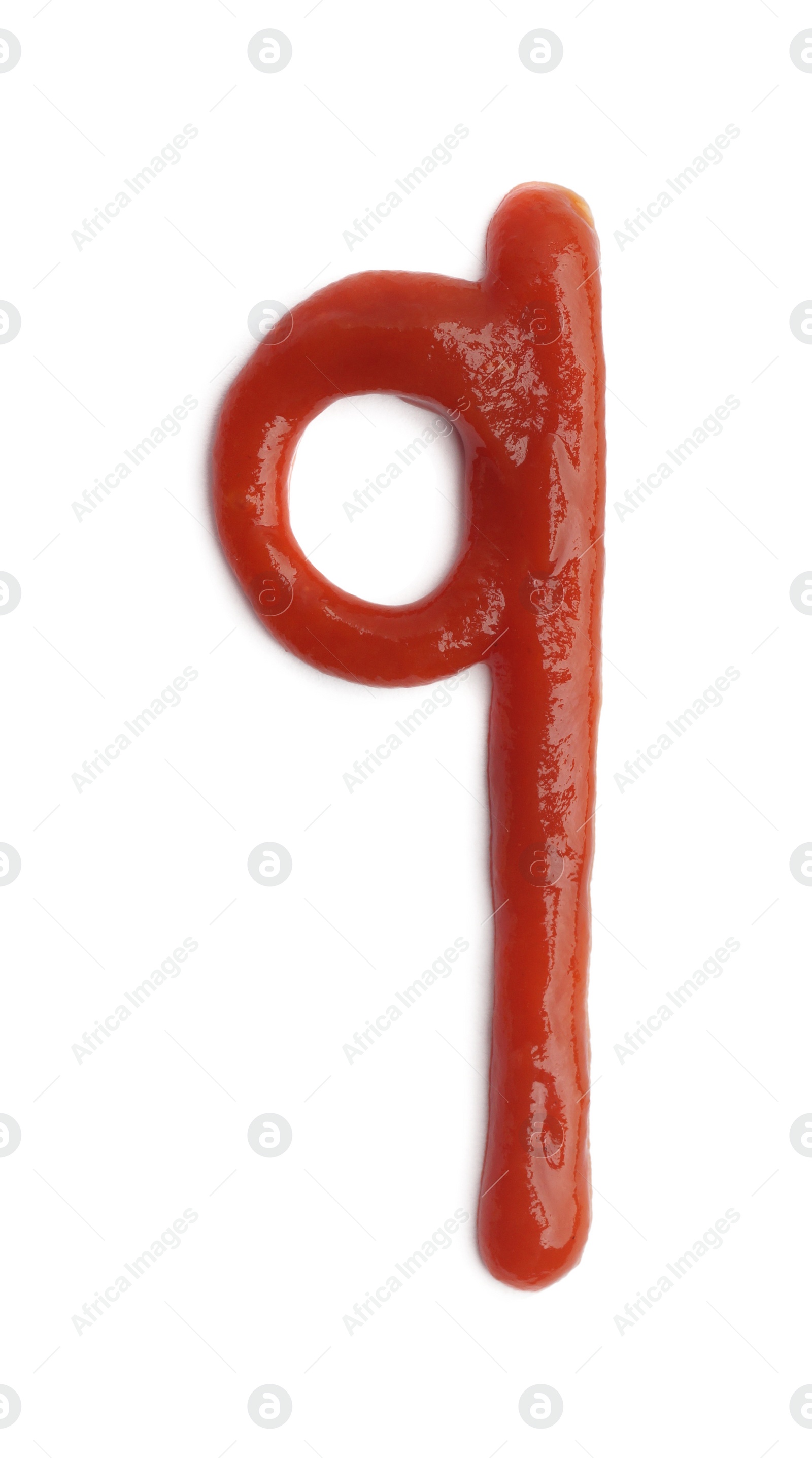 Photo of Letter q drawn by ketchup on white background