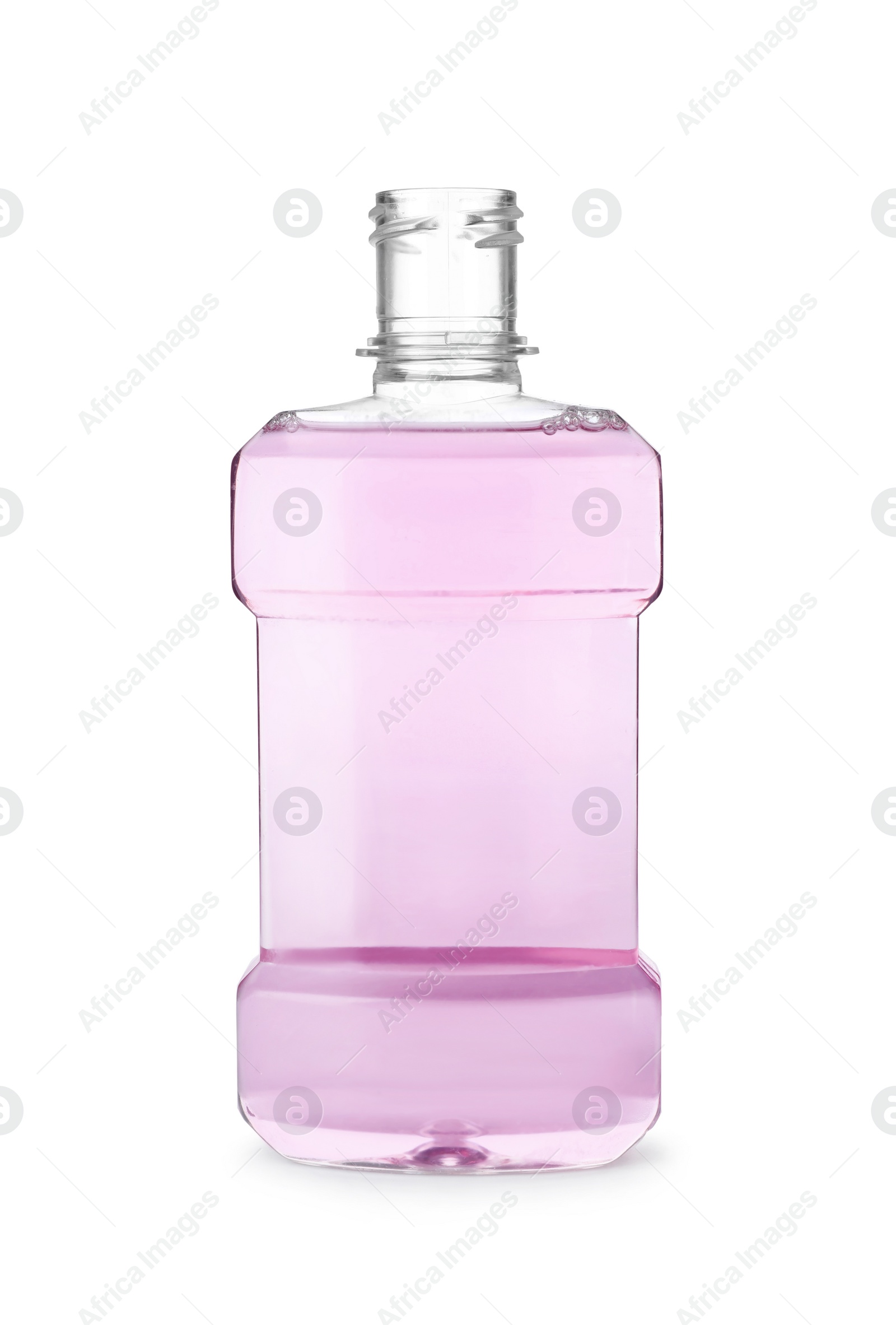 Photo of Bottle with mouthwash for teeth care on white background